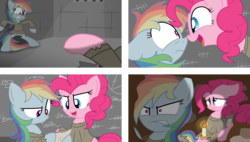 Size: 3700x2100 | Tagged: safe, artist:geraritydevillefort, pinkie pie, rainbow dash, the count of monte rainbow, g4, boop, candle, clothes, edmond dantes, high res, noseboop, pinkie faria, prison, prison outfit, rainbow dantes, the count of monte cristo, tunnel