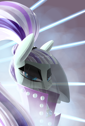 Size: 1181x1748 | Tagged: safe, artist:underpable, coloratura, earth pony, pony, g4, the mane attraction, bedroom eyes, clothes, countess coloratura, eyeshadow, female, laser, light, looking at you, makeup, mare, portrait, smiling, solo, veil