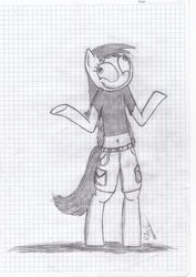 Size: 4864x6880 | Tagged: safe, artist:raw16, derpy hooves, pegasus, anthro, g4, absurd resolution, belly button, clothes, female, graph paper, midriff, monochrome, shirt, short shirt, sketch, t-shirt, traditional art