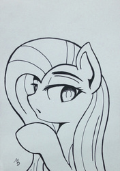 Size: 1132x1608 | Tagged: safe, artist:marmorexx, fluttershy, g4, female, monochrome, portrait, solo