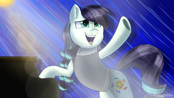 Size: 1920x1080 | Tagged: safe, artist:mlp-firefox5013, coloratura, g4, the mane attraction, clothes, female, musical instrument, open mouth, piano, rara, scene interpretation, signature, singing, solo, spotlight, stage, the magic inside