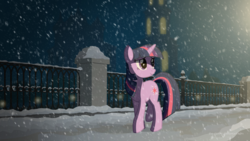 Size: 3840x2160 | Tagged: safe, artist:the-dark-tc, twilight sparkle, pony, unicorn, g4, city, female, high res, night, scenery, scenery porn, snow, snowfall, solo, unicorn twilight