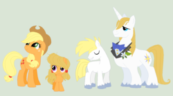 Size: 1168x656 | Tagged: safe, artist:deppressedunicorn, applejack, prince blueblood, oc, g4, crack shipping, family, female, male, offspring, parent:applejack, parent:prince blueblood, parents:bluejack, ship:bluejack, shipping, simple background, straight