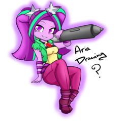 Size: 1024x980 | Tagged: dead source, safe, artist:demonfox, aria blaze, equestria girls, g4, chibi, female, grin, looking at you, pose, solo, speedpaint, stylus
