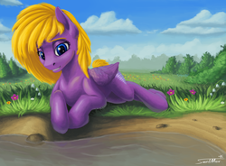 Size: 1600x1177 | Tagged: safe, artist:sa1ntmax, oc, oc only, oc:airily gale, pegasus, pony, solo, water