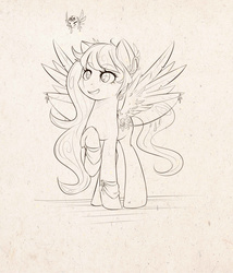 Size: 1800x2100 | Tagged: safe, artist:crystalfilth, pegasus, pony, cute, female, lazurite, lineart, mare, monochrome, oldstyle, solo, woe