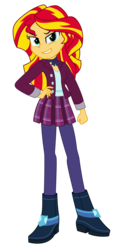 Size: 984x2000 | Tagged: safe, artist:bootsyslickmane, sunset shimmer, human, equestria girls, g4, boots, clothes, crystal prep academy uniform, female, human sunset, pantyhose, school uniform, simple background, skirt, solo, transparent background