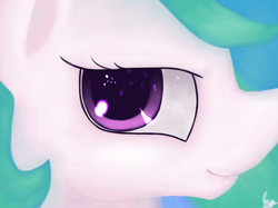 Size: 1134x850 | Tagged: safe, artist:blackcosmogirl, princess celestia, g4, close-up, colored pupils, eyes, female, grin, solo