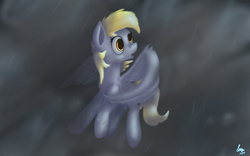 Size: 3360x2100 | Tagged: safe, artist:blackcosmogirl, derpy hooves, pegasus, pony, g4, derp, female, flying, high res, mare, rain, solo