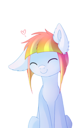 Size: 877x1345 | Tagged: safe, artist:ghst-qn, oc, oc only, oc:melon-drop, earth pony, pony, ear fluff, eyes closed, female, floppy ears, happy, heart, mare, simple background, sitting, smiling