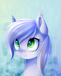 Size: 751x935 | Tagged: safe, artist:ghst-qn, oc, oc only, oc:erico aerith, pony, ear fluff, female, frown, looking up, mare, solo