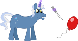 Size: 4000x2089 | Tagged: safe, artist:landmark520, pokey pierce, pony, unicorn, g4, balloon, balloon popping, knife, magic, male, party balloon, simple background, solo, stallion, transparent background, vector