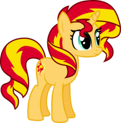 Size: 605x614 | Tagged: safe, artist:lightningbolt, derpibooru exclusive, sunset shimmer, pony, unicorn, g4, .svg available, cute, female, frown, hair over one eye, show accurate, simple background, solo, svg, transparent background, vector