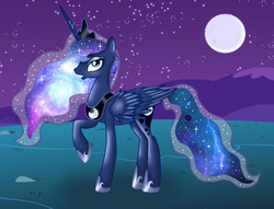 Size: 810x620 | Tagged: safe, artist:nevera573, princess luna, g4, female, galaxy mane, night, solo