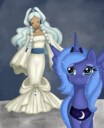 Size: 2496x3056 | Tagged: safe, artist:allymoodyneko, princess luna, g4, avatar the last airbender, crossover, crying, moon, s1 luna, yue