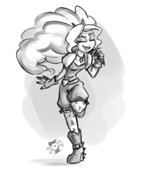 Size: 1280x1536 | Tagged: safe, artist:ponut_joe, adagio dazzle, equestria girls, g4, eyes closed, female, microphone, monochrome, open mouth, singing, solo