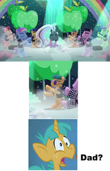 Size: 1280x2000 | Tagged: safe, edit, edited screencap, screencap, coloratura, disco fever, limelight, new wave (g4), smooth move, snails, spectrum shades, turbo bass, pony, g4, the mane attraction, background dancers, comic, countess coloratura, father