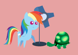 Size: 696x494 | Tagged: safe, artist:agrol, rainbow dash, tank, g4, season 5, tanks for the memories, animated, pointy ponies, simple background, spotlight