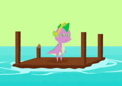 Size: 626x442 | Tagged: safe, artist:agrol, spike, g4, princess spike, season 5, animated, floating, male, pointy ponies, simple background, solo, table, tiara, water