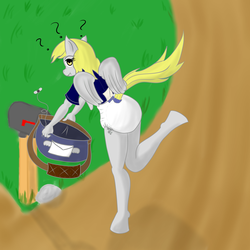 Size: 4500x4500 | Tagged: safe, artist:theowlcan, derpy hooves, anthro, unguligrade anthro, g4, absurd resolution, diaper, diaper butt, female, letter, mailmare, non-baby in diaper, poofy diaper, solo, tail tape