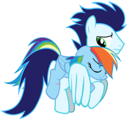 Size: 1059x1034 | Tagged: safe, artist:sapphireartemis, rainbow dash, soarin', pegasus, pony, g4, female, injured, male, mare, ship:soarindash, shipping, simple background, stallion, straight, transparent background