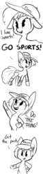 Size: 726x2904 | Tagged: safe, artist:tjpones, oc, oc only, oc:sporty mcsportshorse, pony, baseball cap, cheering, comic, do the thing, generic, hat, monochrome, solo, sports, that pony sure does love sports