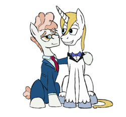 Size: 950x882 | Tagged: safe, artist:rexlupin, prince blueblood, svengallop, earth pony, pony, unicorn, g4, the mane attraction, :t, colored, crack shipping, duo, gay, grin, hug, looking at each other, male, shipping, simple background, sitting, smiling, stallion, svenblood, transparent background