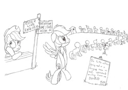 Size: 1700x1200 | Tagged: safe, artist:datspaniard, applejack, princess luna, rainbow dash, g4, alcohol, bathroom line, cider, covering crotch, desperation, eyeroll, food, hooves between legs, it has been doubled!, knees pressed together, line, monochrome, need to pee, oh crap face, omorashi, outhouse, potty dance, potty emergency, potty time, squirming, story in the source, this will end in diapers, traditional art, trotting, trotting in place