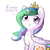 Size: 750x750 | Tagged: safe, artist:cosmalumi, princess celestia, pony, g4, :3, cute, cutelestia, dialogue, female, jewelry, regalia, russian, simple background, sitting, smiling, solo, translated in the comments, translation, translator:enotik, truth, white background