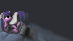 Size: 1920x1080 | Tagged: safe, artist:zlack3r, smarty pants, twilight sparkle, g4, bed, book, female, solo, wallpaper