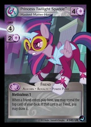 Size: 344x480 | Tagged: safe, twilight sparkle, alicorn, pony, g4, power ponies (episode), card, ccg, clothes, costume, enterplay, female, goggles, high magic, magic, mare, masked matter-horn costume, power ponies, solo, twilight sparkle (alicorn)
