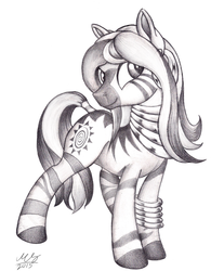 Size: 1242x1590 | Tagged: safe, artist:graboiidz, zecora, zebra, g4, alternate hairstyle, female, jewelry, long hair, monochrome, nightmare night, simple background, solo, traditional art, white background