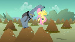 Size: 1366x768 | Tagged: safe, screencap, fido, fluttershy, diamond dog, a dog and pony show, g4, mound