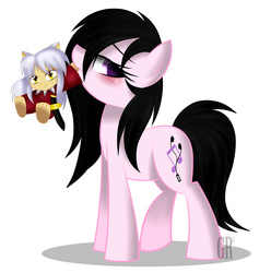 Size: 3833x3858 | Tagged: safe, artist:go0re, oc, oc:aluxia, pony, blushing, cute, high res, inuyasha, inuyasha (character), looking at you, plushie, ponified, shadow