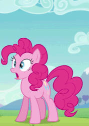Size: 484x680 | Tagged: safe, screencap, pinkie pie, earth pony, pony, g4, season 5, the mane attraction, animated, female, frizzy hair, gif, mare, solo, surprised