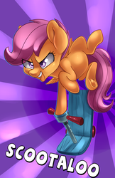 Size: 3850x5950 | Tagged: safe, artist:annakitsun3, scootaloo, g4, absurd resolution, female, pose, scooter, solo, standing, standing on one leg, underhoof