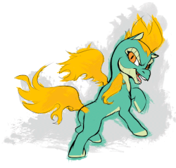 Size: 420x402 | Tagged: safe, artist:nappyrat, tianhuo (tfh), dragon, horse, hybrid, longma, them's fightin' herds, animated, blink and you'll miss it, butt, community related, female, fiery wings, gif, looking at you, looking back, looking back at you, mane of fire, open mouth, plot, simple background, solo, tail of fire, wings, younger