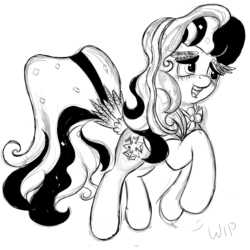 Size: 1800x1800 | Tagged: safe, artist:snowyrainworld, coloratura, g4, the mane attraction, countess coloratura, female, monochrome, rara, sketch, solo, wip