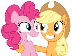 Size: 2881x2256 | Tagged: safe, artist:sketchmcreations, applejack, pinkie pie, g4, scare master, cowboy hat, cute, diapinkes, happy, hat, high res, hoof around neck, jackabetes, simple background, smiling, stetson, transparent background, vector