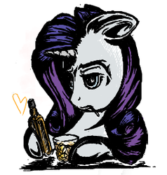 Size: 255x268 | Tagged: safe, artist:vonpony, rarity, g4, alcohol, cigarette, female, food, hangover, simple background, smoking, solo, whiskey