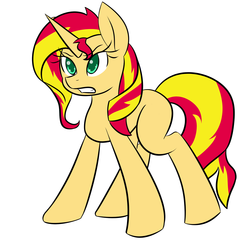 Size: 1369x1329 | Tagged: safe, artist:psicarii, sunset shimmer, pony, unicorn, g4, female, missing cutie mark, solo