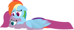 Size: 3542x1435 | Tagged: safe, artist:zacatron94, pinkie pie, rainbow dash, g4, comforting, female, lesbian, pinkamena diane pie, sad, ship:pinkiedash, shipping, simple background, transparent background