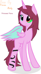 Size: 525x936 | Tagged: safe, artist:roseauroralartist, oc, oc only, oc:flora, alicorn, pony, alicorn oc, heterochromia, solo, tattoo