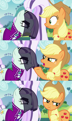 Size: 1280x2156 | Tagged: safe, screencap, applejack, coloratura, g4, my little pony: friendship is magic, the mane attraction, angry, argument, countess coloratura