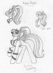 Size: 1404x1916 | Tagged: safe, artist:ashyfur524, oc, oc only, oc:razzle dazzle, bracelet, clothes, female, freckles, jacket, lesbian, magical lesbian spawn, offspring, parent:applejack, parent:coloratura, parents:rarajack, pencil drawing, shipping, sketch, spiked wristband, story included, traditional art