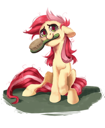 Size: 2476x3013 | Tagged: safe, artist:lis-alis, roseluck, earth pony, pony, g4, brush, comb, commissioner:doom9454, cute, female, floppy ears, fluffy, high res, mare, messy mane, messy tail, mouth hold, sitting, solo, unshorn fetlocks, weapons-grade cute