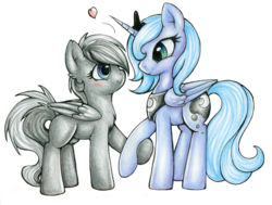 Size: 900x682 | Tagged: safe, artist:pingwinowa, princess luna, oc, oc:shadow, pegasus, pony, g4, canon x oc, heart, holding hooves, s1 luna, shipping, simple background, transparent background
