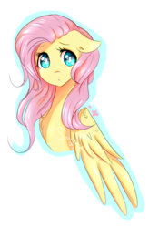 Size: 534x815 | Tagged: safe, artist:snowtehkat, fluttershy, pegasus, pony, g4, bust, chest fluff, female, floppy ears, looking at you, mare, outline, portrait, simple background, solo, three quarter view, transparent background, white outline, wings