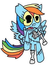 Size: 320x480 | Tagged: safe, artist:pogorikifan10, rainbow dash, pegasus, pony, undead, zombie, zombie pony, g4, bone, breadwinners, stitches