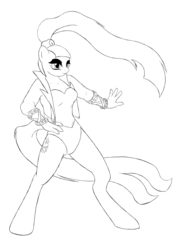 Size: 877x1240 | Tagged: safe, artist:alixnight, coloratura, earth pony, anthro, unguligrade anthro, g4, clothes, countess coloratura, dancing, female, leotard, monochrome, solo